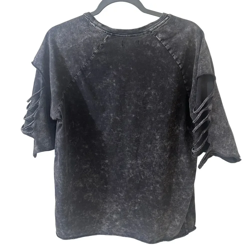 Social Collision Mineral Wash Slashed Laddered Sleeve T-Shirt Mall Goth Grunge S - Picture 7 of 7